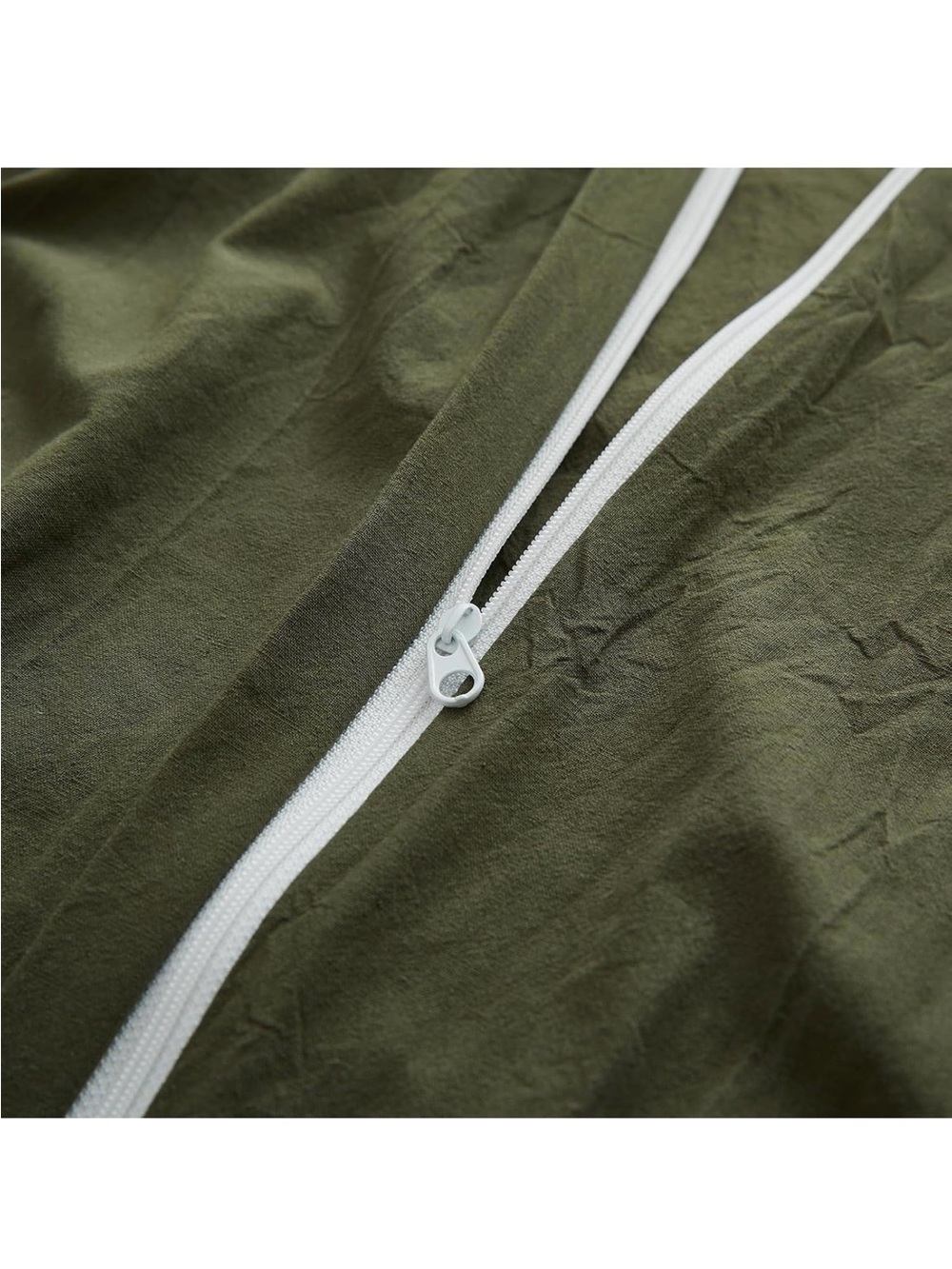 Olive Green Washed Cotton Duvet Cover Set - Queen - Picture 4 of 6